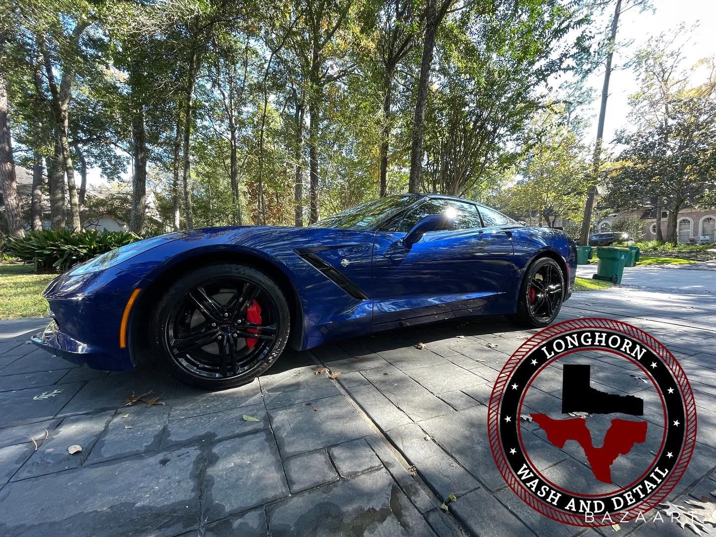Longhorn Mobile Detail Houston - Corvette Mobile Detailing Longhorn Mobile Detail Houston - blue Chevrolet Corvette after professional mobile car detailing